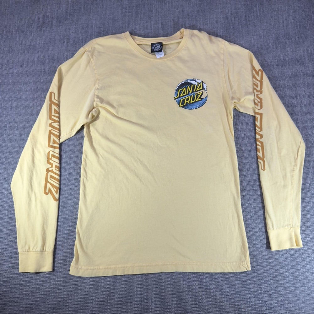 Santa Cruz Shirt Mens Medium Yellow Long Sleeve Wave Logo Graphic Tee Surf